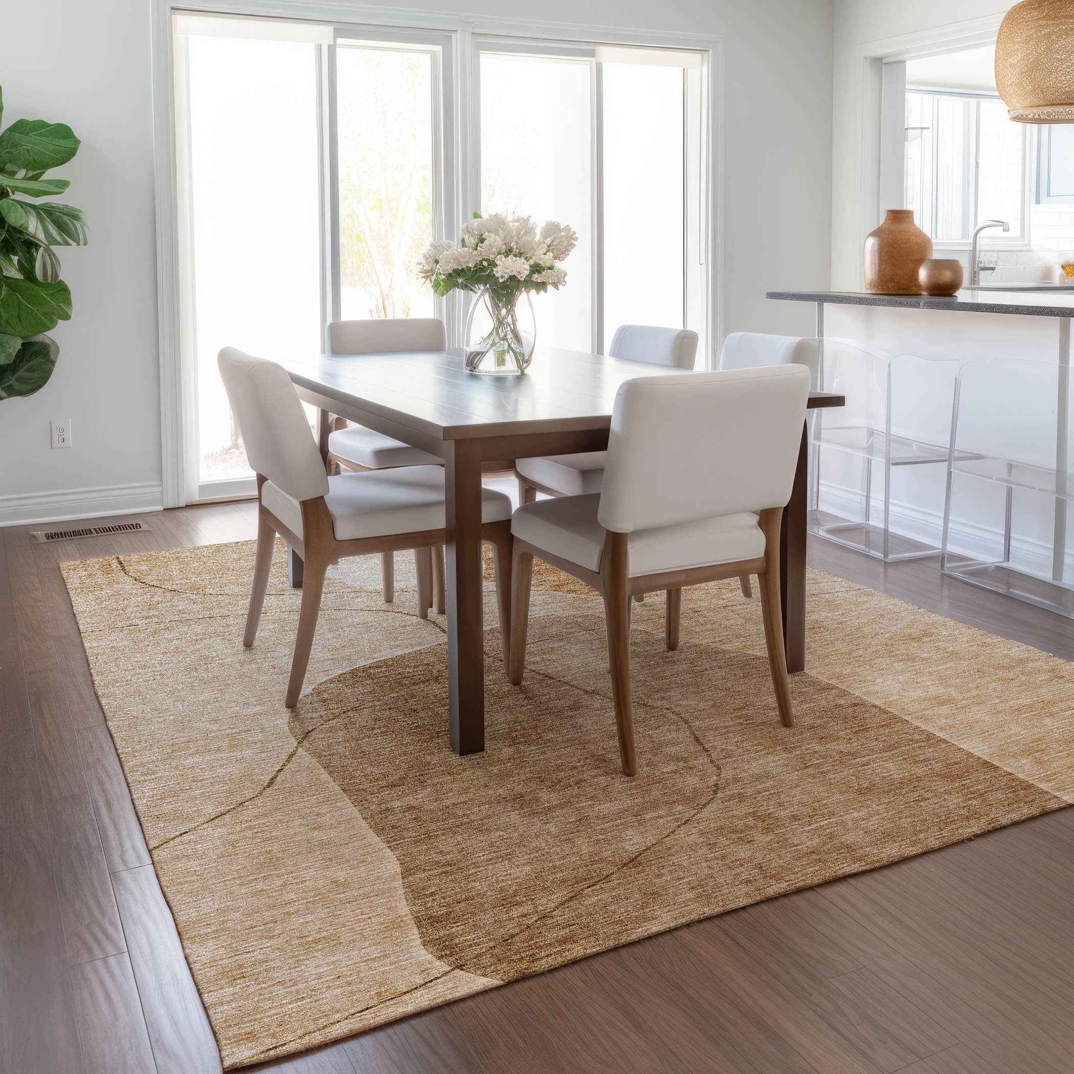 3' X 5' Orange Copper And Terra Cotta Abstract Washable Indoor Outdoor Area Rug