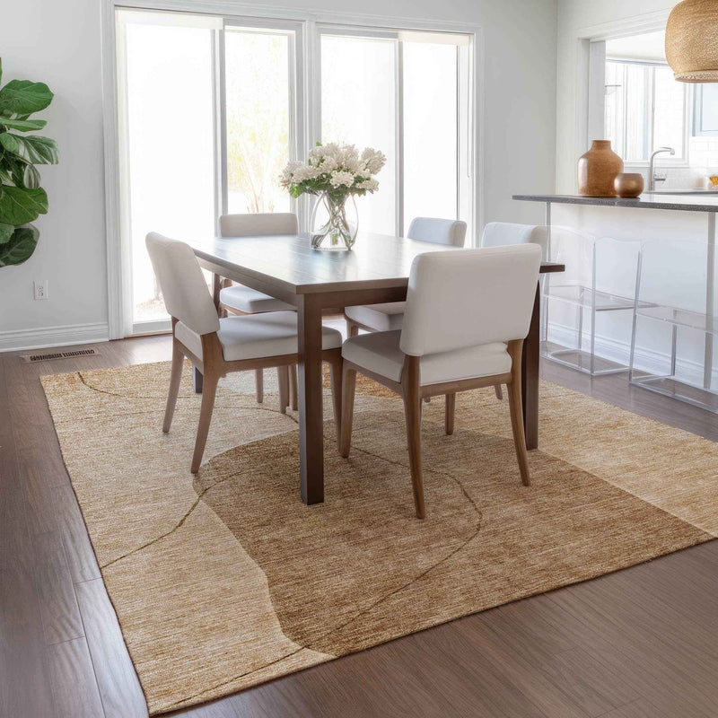 3' X 5' Orange Copper And Terra Cotta Abstract Washable Indoor Outdoor Area Rug