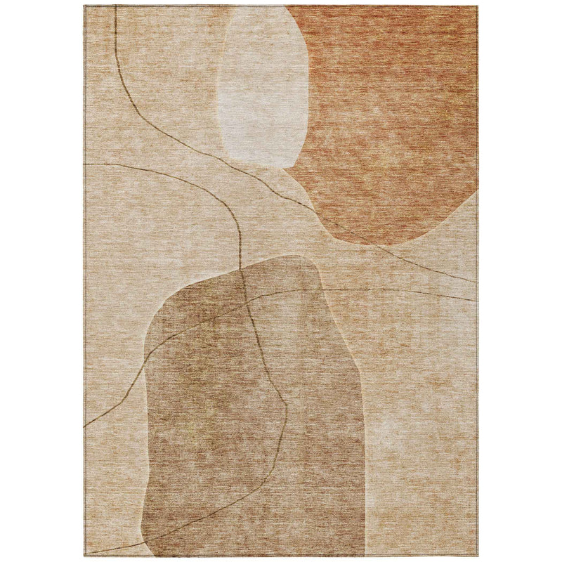 3' X 5' Orange Copper And Terra Cotta Abstract Washable Indoor Outdoor Area Rug
