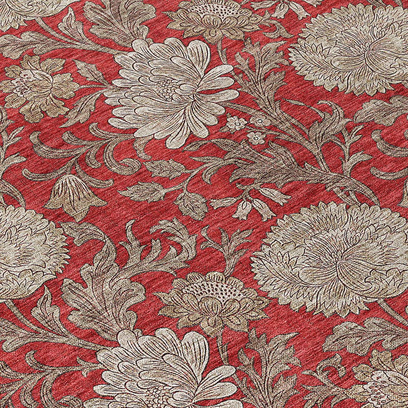 10' X 14' Red Taupe And Beige Floral Washable Indoor Outdoor Area Rug