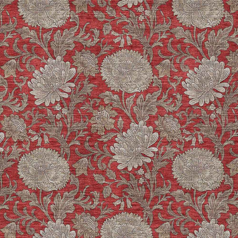 10' X 14' Red Taupe And Beige Floral Washable Indoor Outdoor Area Rug