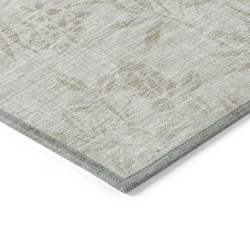 5' X 8' Beige Tan And Ivory Floral Washable Indoor Outdoor Area Rug