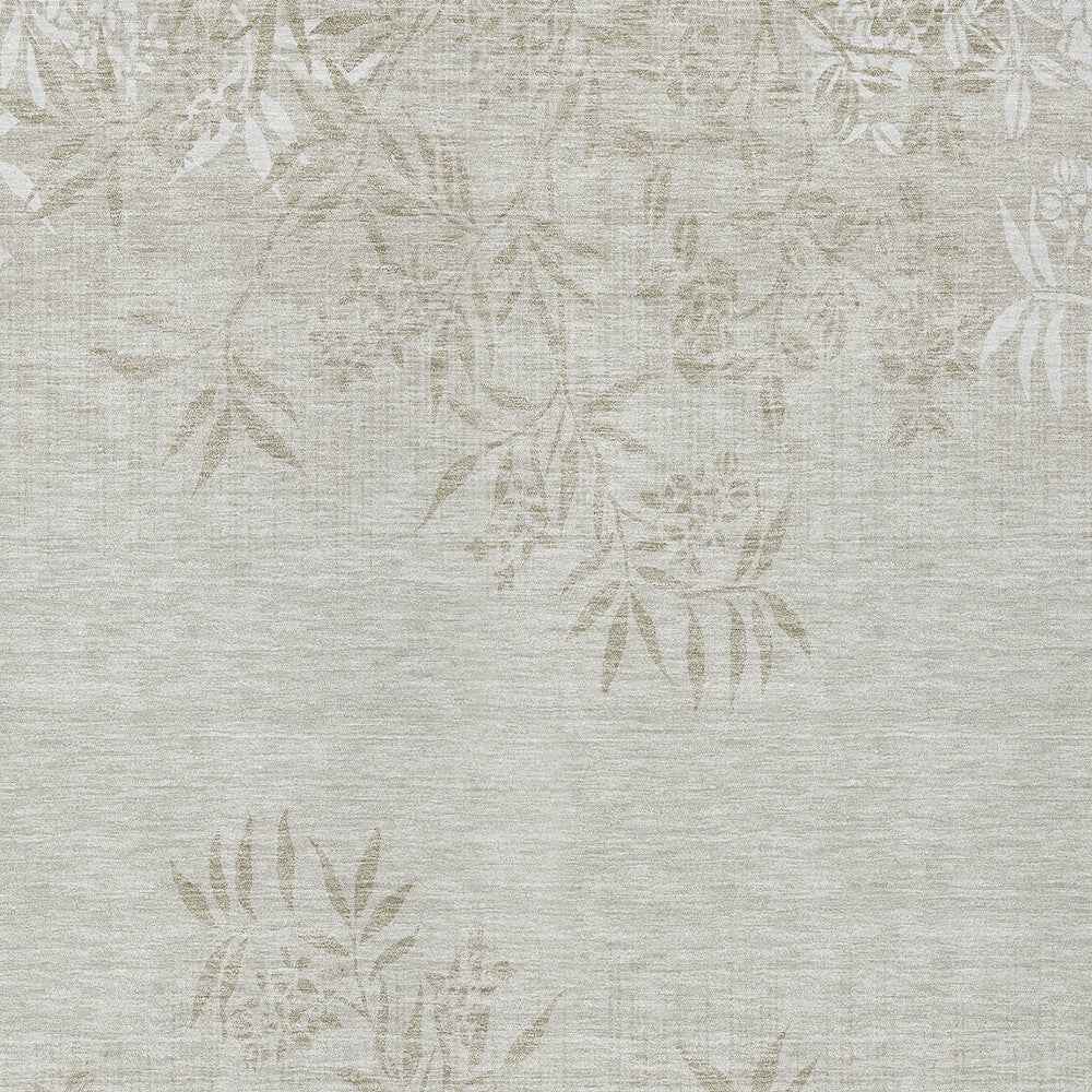 5' X 8' Beige Tan And Ivory Floral Washable Indoor Outdoor Area Rug