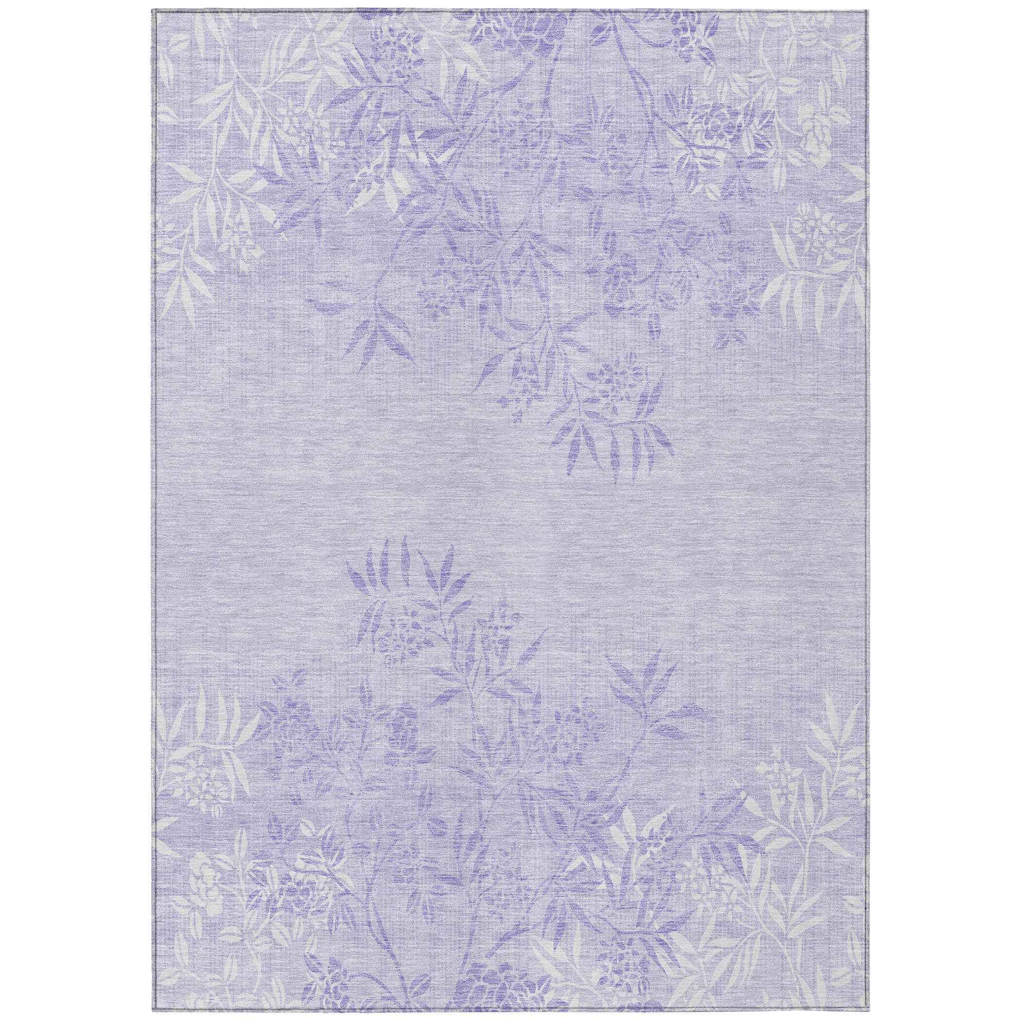 3' X 5' Lilac Purple And Ivory Floral Washable Indoor Outdoor Area Rug
