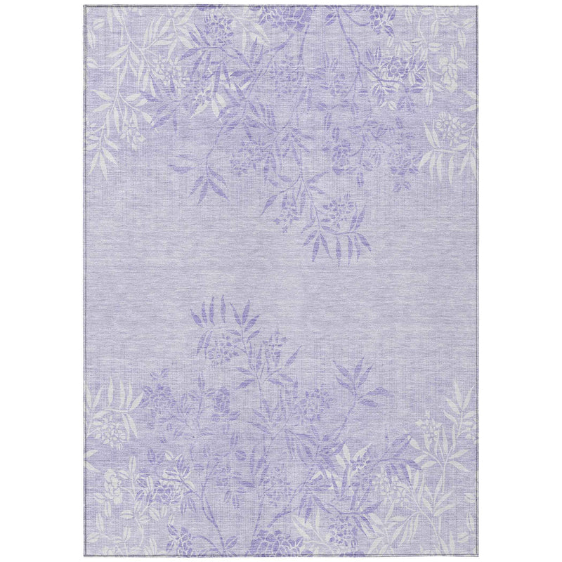 3' X 5' Lilac Purple And Ivory Floral Washable Indoor Outdoor Area Rug