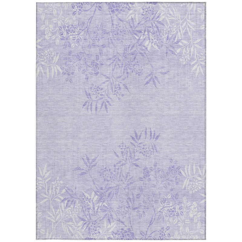 3' X 5' Lilac Purple And Ivory Floral Washable Indoor Outdoor Area Rug