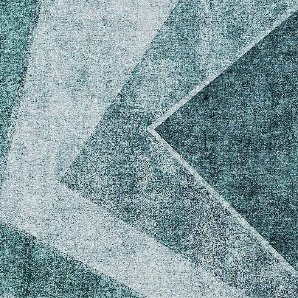 5' X 8' Teal Blue Aqua And Blue Geometric Washable Indoor Outdoor Area Rug