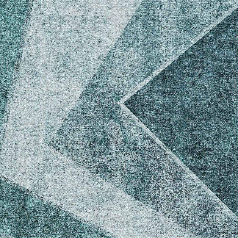 5' X 8' Teal Blue Aqua And Blue Geometric Washable Indoor Outdoor Area Rug