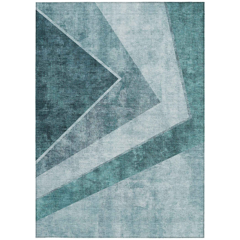 5' X 8' Teal Blue Aqua And Blue Geometric Washable Indoor Outdoor Area Rug