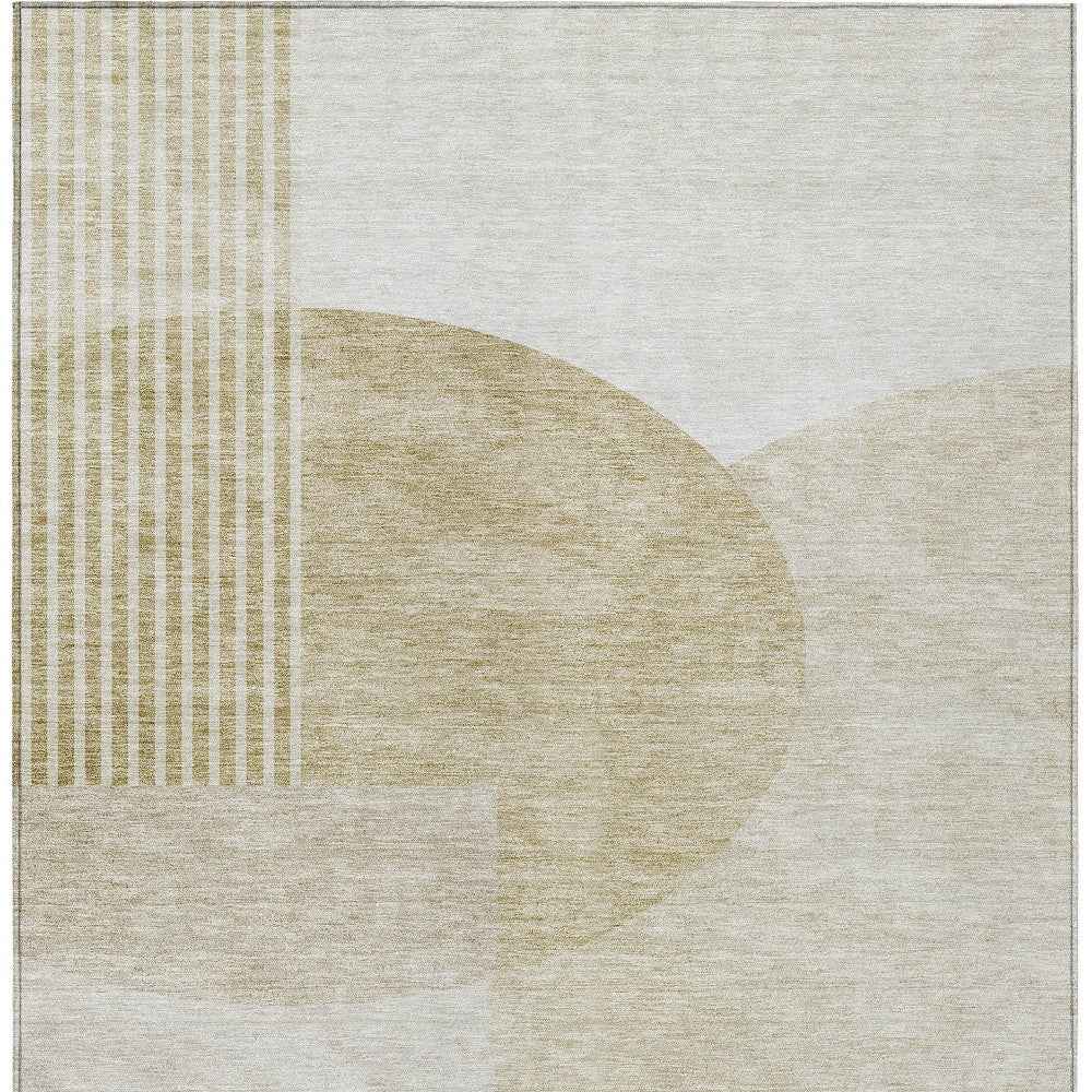 5' X 8' Brown Beige And Ivory Geometric Washable Indoor Outdoor Area Rug