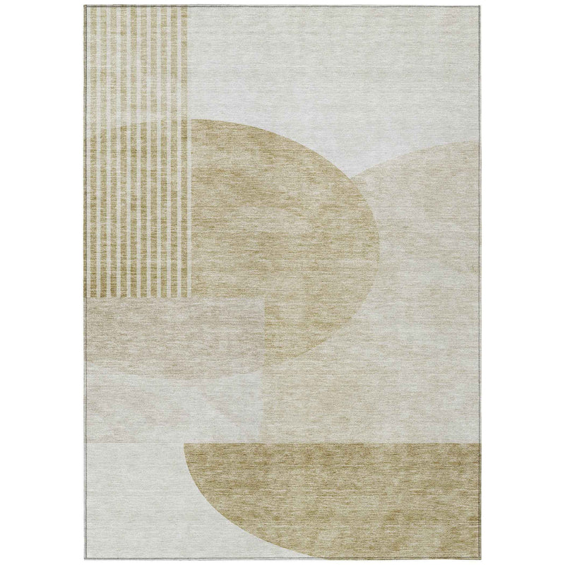 5' X 8' Brown Beige And Ivory Geometric Washable Indoor Outdoor Area Rug