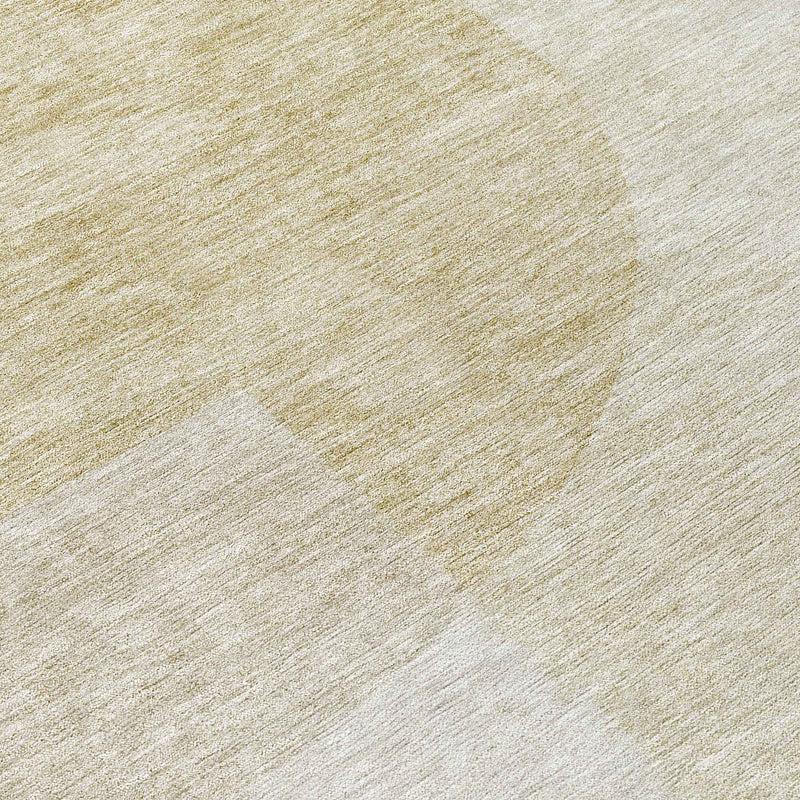 8' Brown Beige And Ivory Round Geometric Washable Indoor Outdoor Area Rug