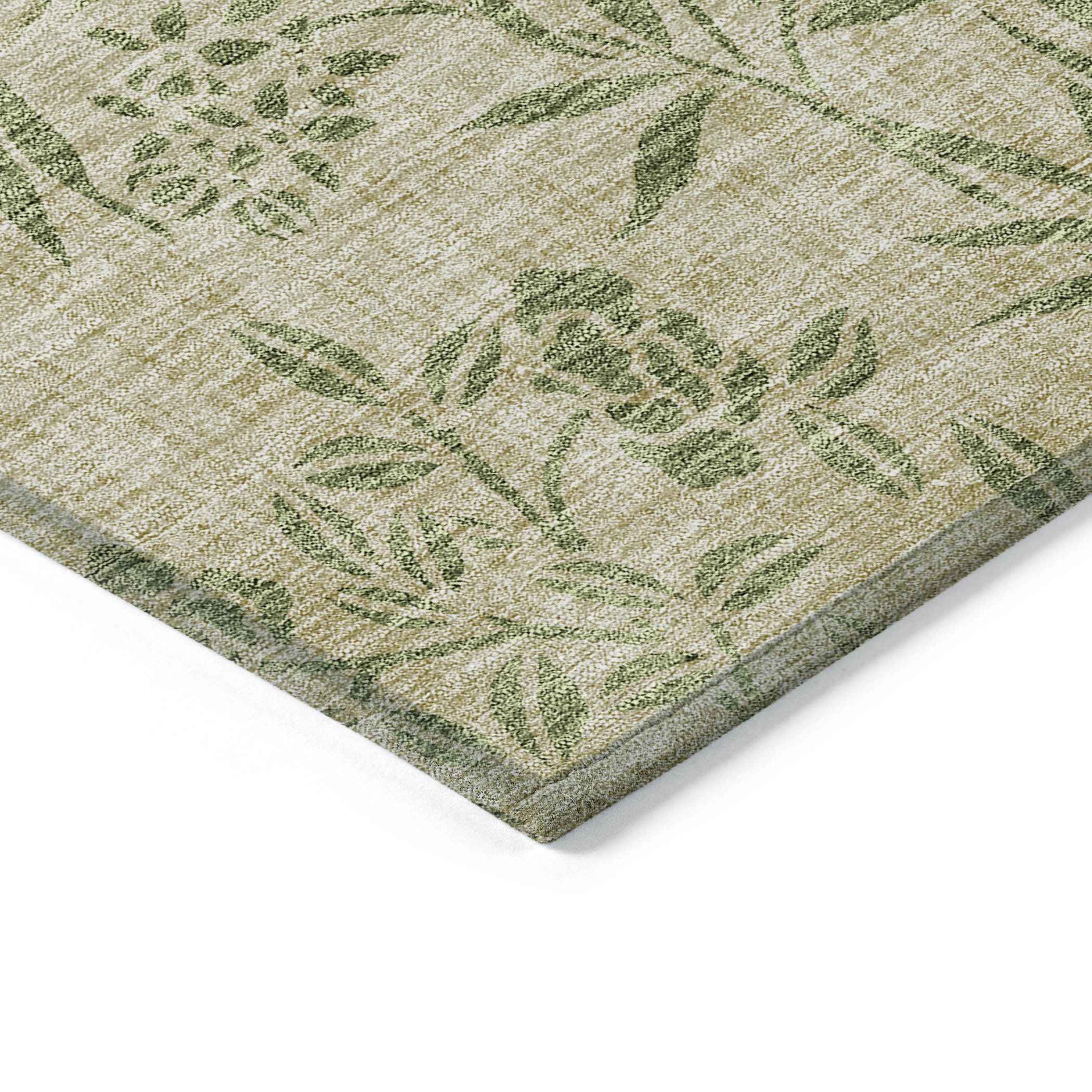 5' X 8' Khaki Ivory And Green Floral Washable Indoor Outdoor Area Rug