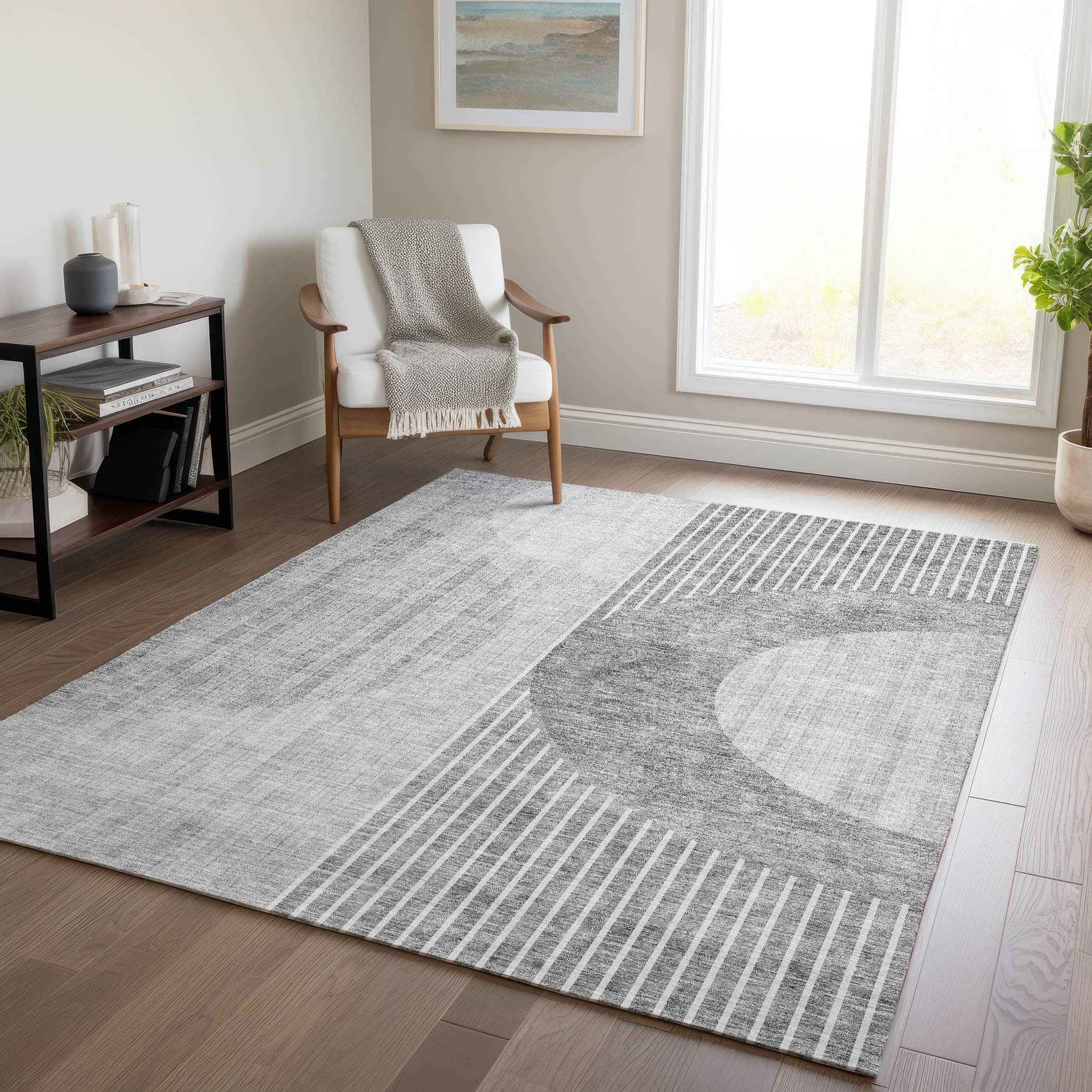 3' X 5' Gray Silver And Charcoal Geometric Washable Indoor Outdoor Area Rug