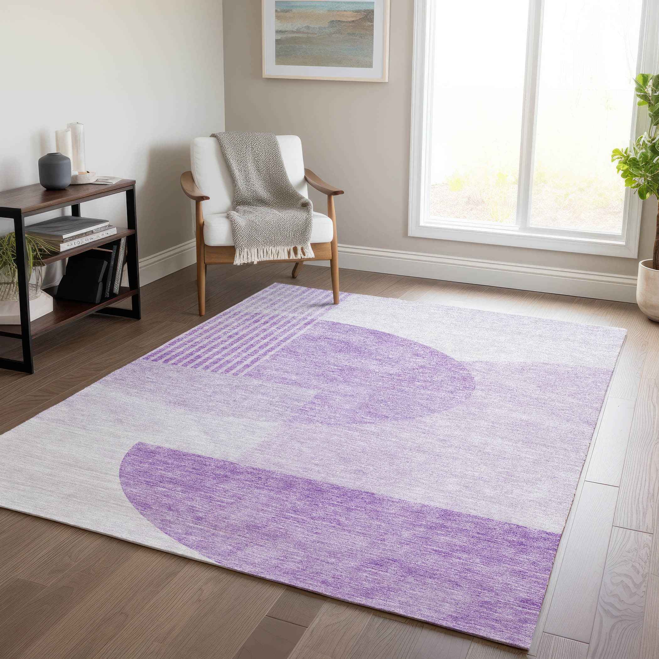 5' X 8' Purple And Lavender Geometric Washable Indoor Outdoor Area Rug