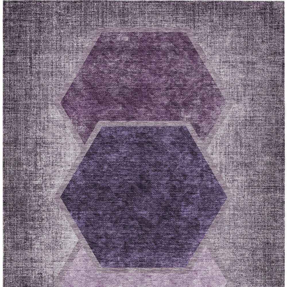 9' X 12' Eggplant Purple And Lavender Geometric Washable Indoor Outdoor Area Rug