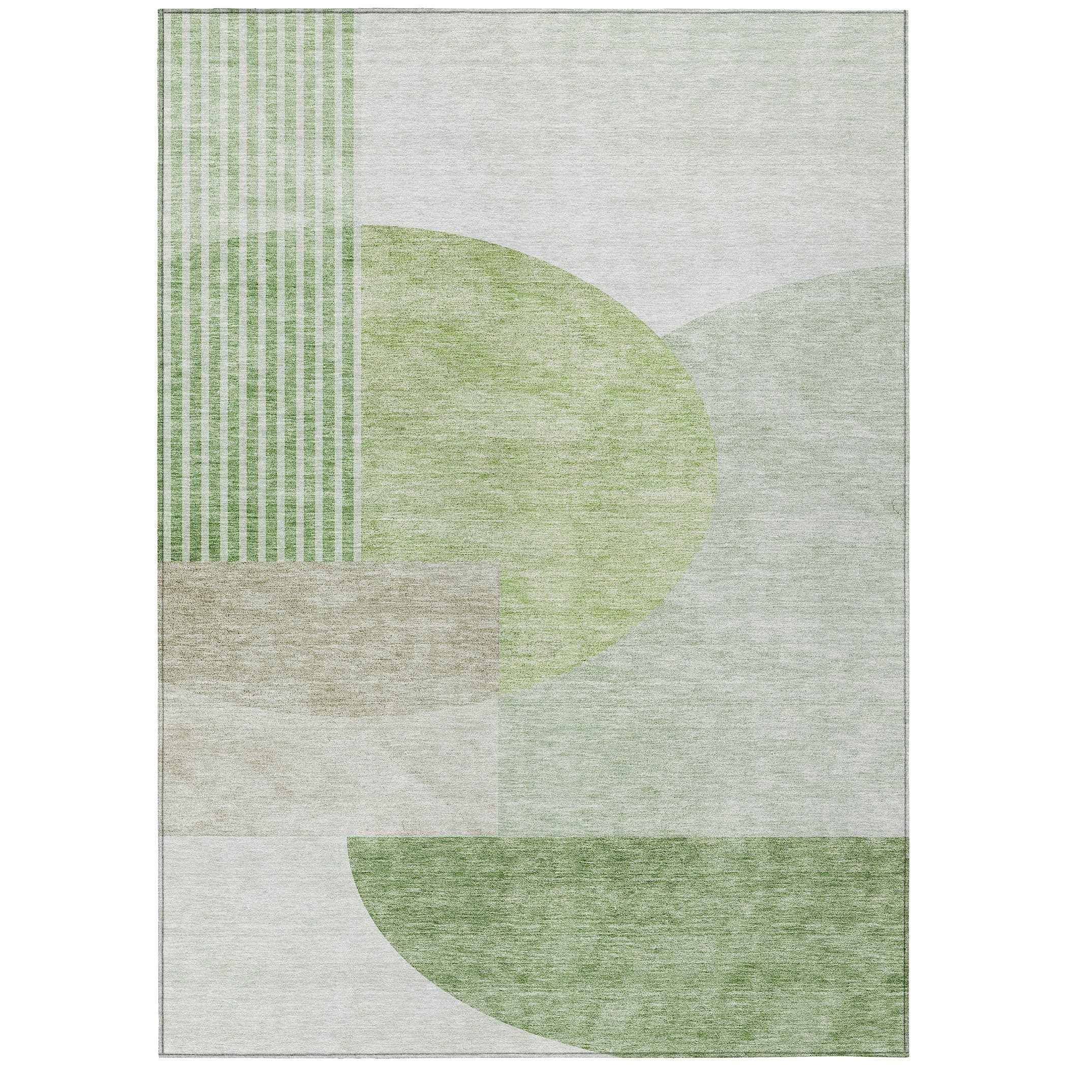 3' X 5' Olive Green And Artichoke Green Geometric Washable Indoor Outdoor Area Rug