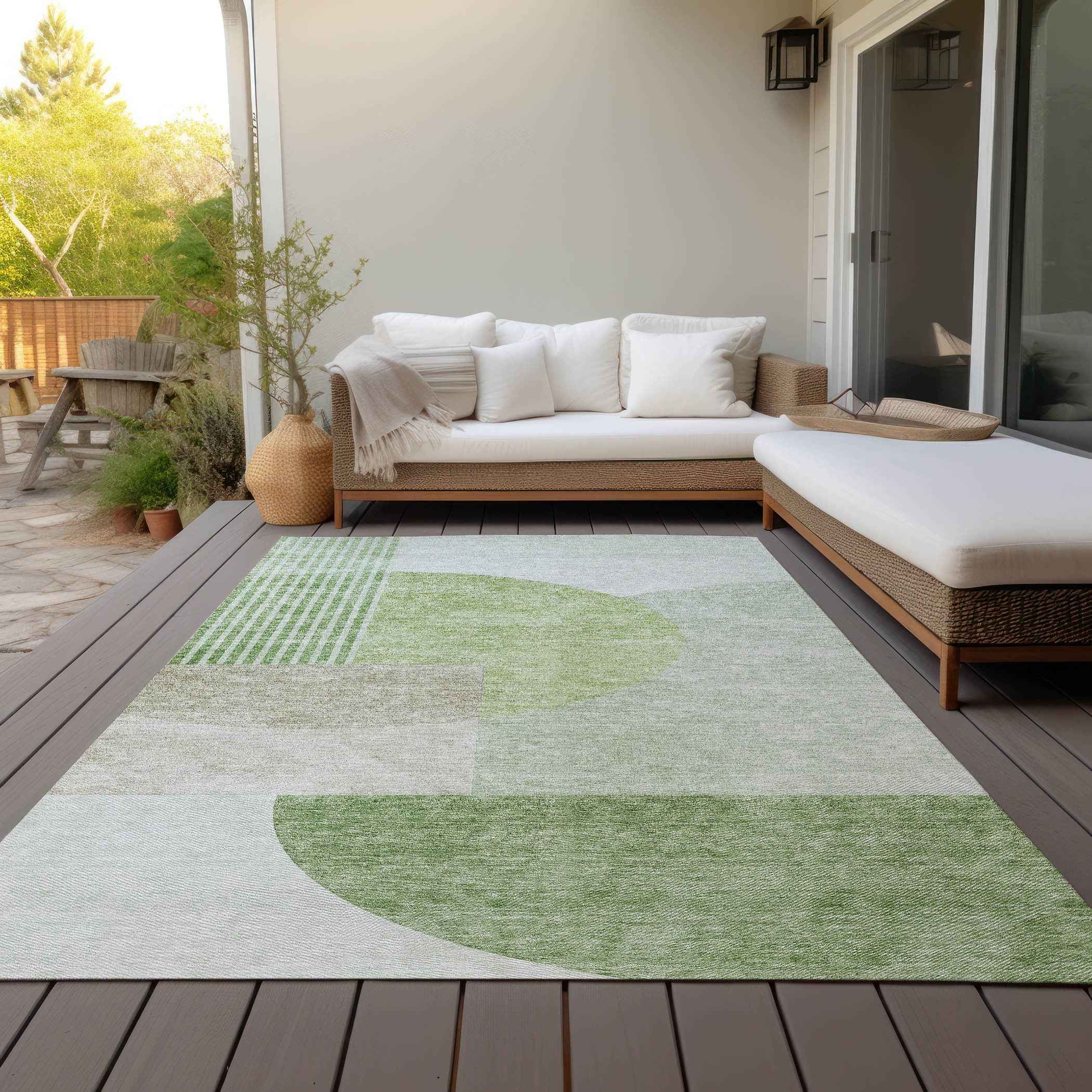 3' X 5' Olive Green And Artichoke Green Geometric Washable Indoor Outdoor Area Rug