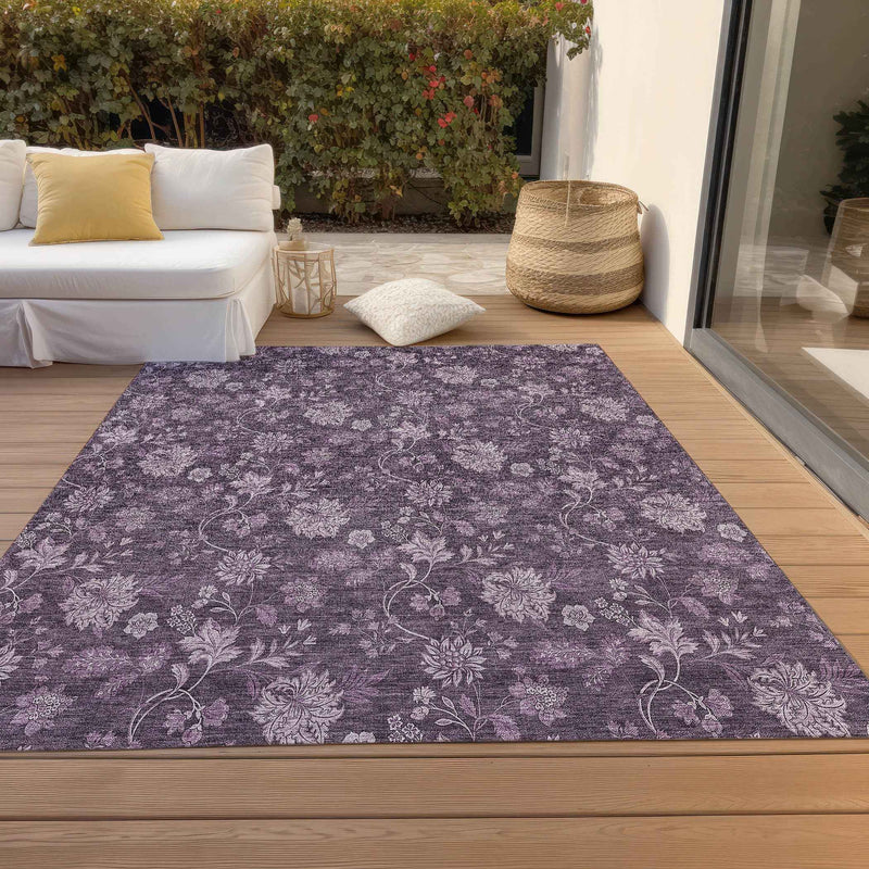 3' X 5' Plum Purple And Lavender Floral Washable Indoor Outdoor Area Rug