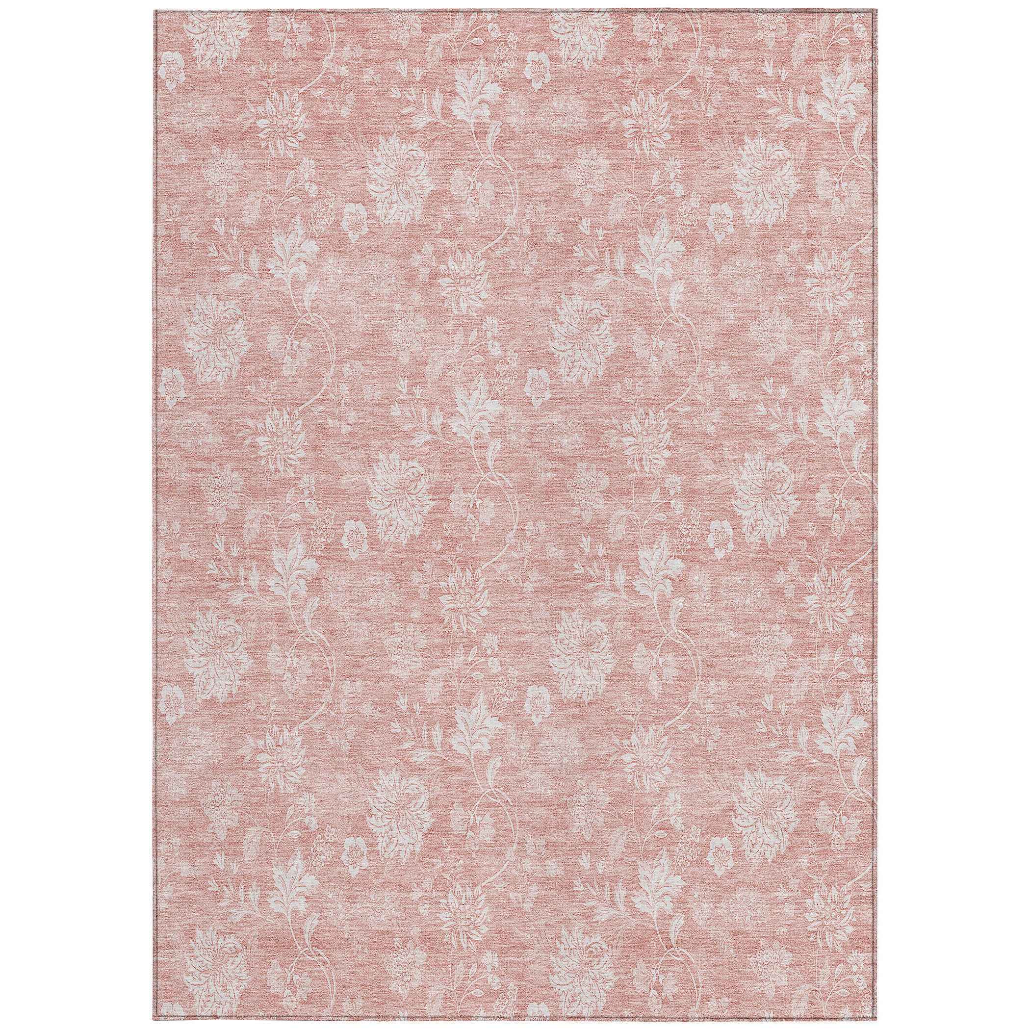 5' X 8' Pink Ivory And Blush Floral Washable Indoor Outdoor Area Rug