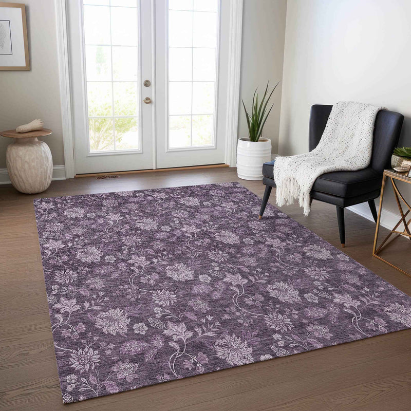 3' X 5' Plum Purple And Lavender Floral Washable Indoor Outdoor Area Rug