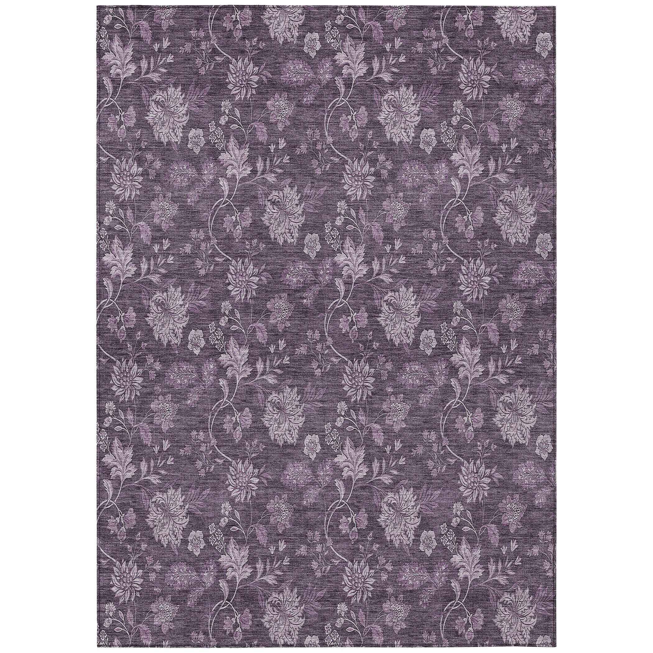 3' X 5' Plum Purple And Lavender Floral Washable Indoor Outdoor Area Rug