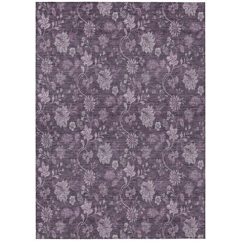 3' X 5' Plum Purple And Lavender Floral Washable Indoor Outdoor Area Rug