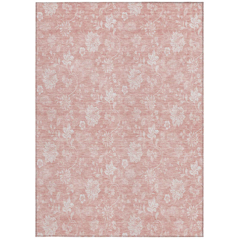 10' X 14' Pink Ivory And Blush Floral Washable Indoor Outdoor Area Rug