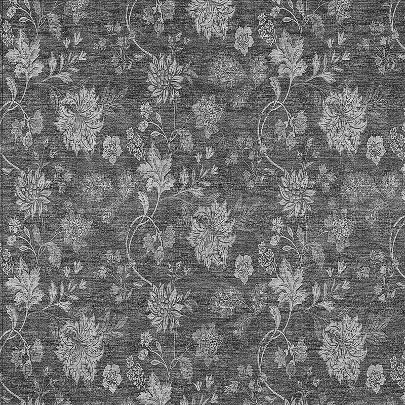 9' X 12' Gray Charcoal And Silver Floral Washable Indoor Outdoor Area Rug