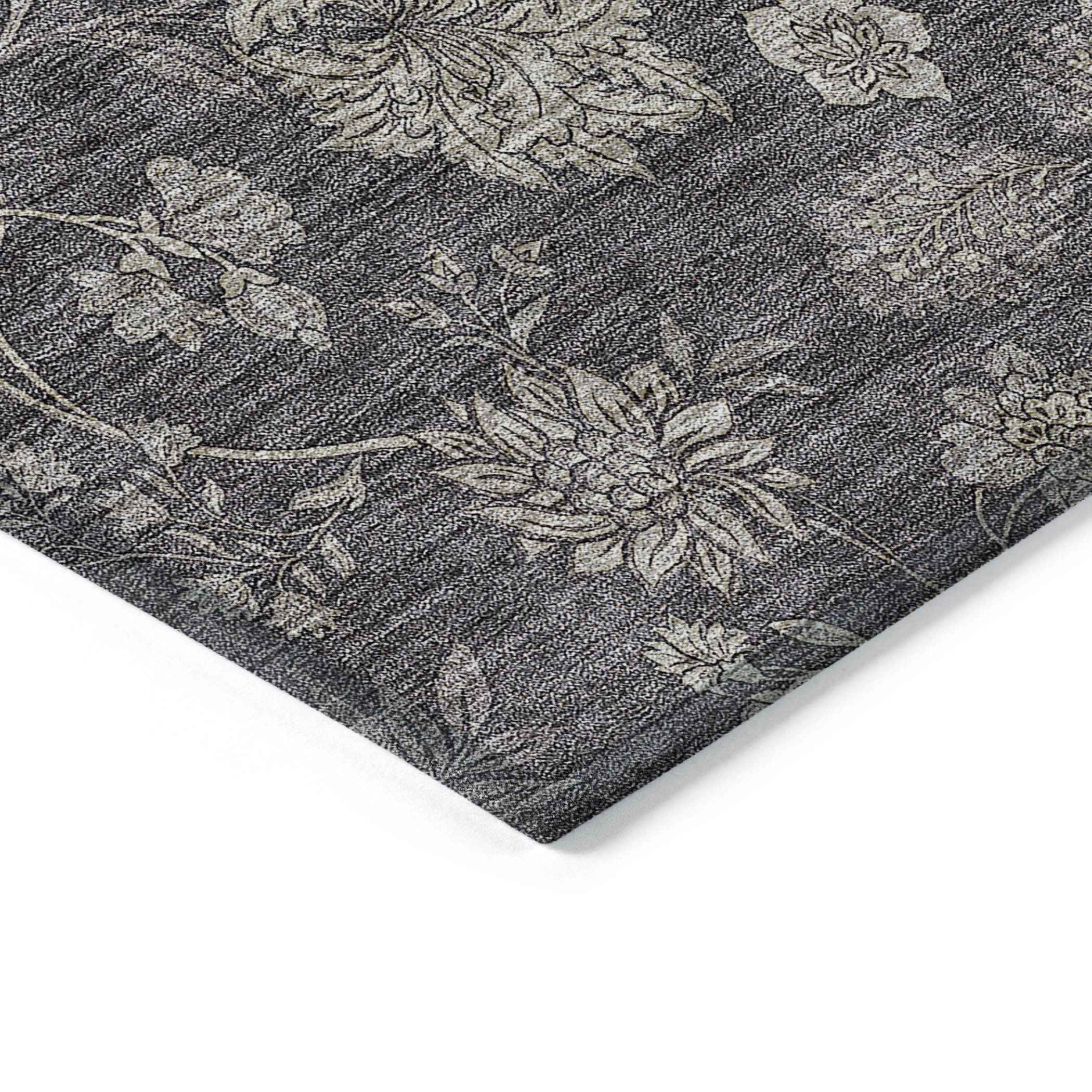 8' X 10' Taupe And Beige Floral Washable Indoor Outdoor Area Rug