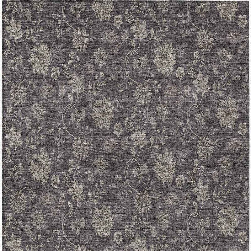 8' X 10' Taupe And Beige Floral Washable Indoor Outdoor Area Rug
