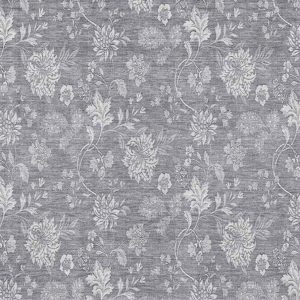 8' X 10' Gray Silver And Ivory Floral Washable Indoor Outdoor Area Rug