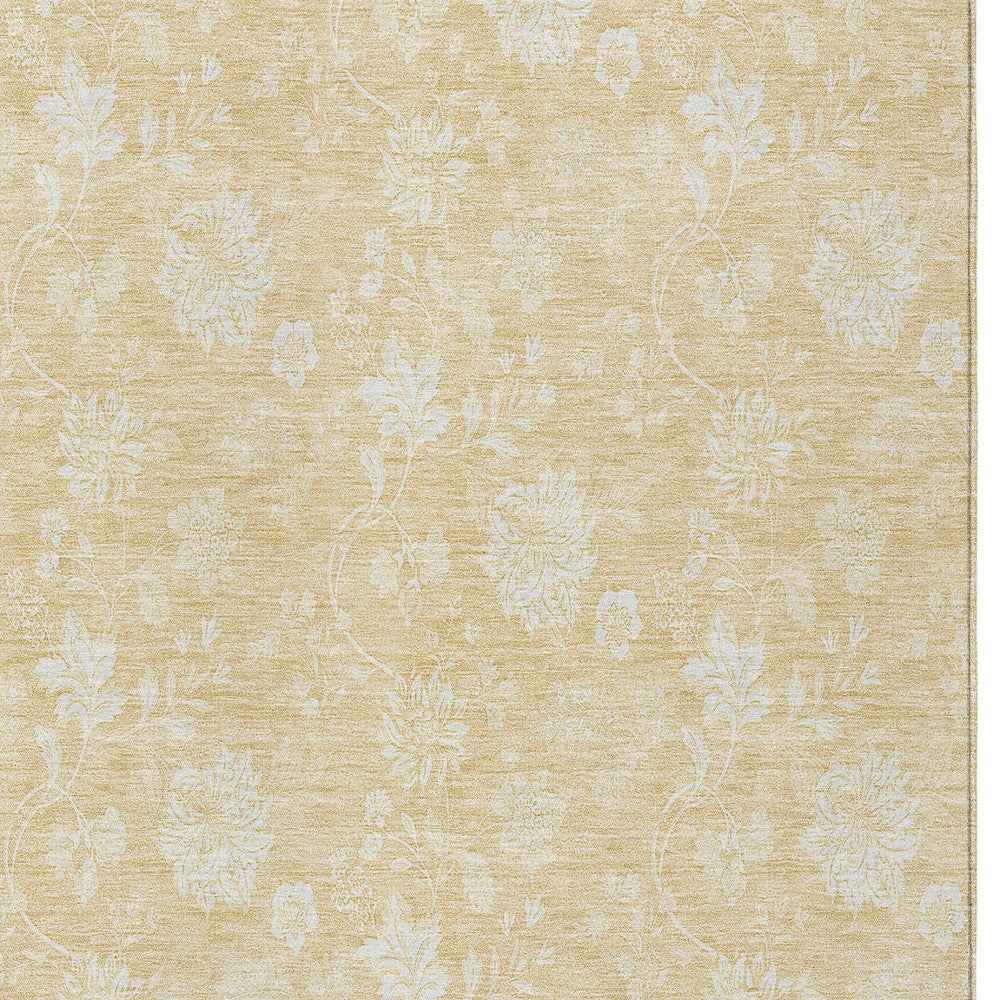 9' X 12' Yellow Wheat And Ivory Floral Washable Indoor Outdoor Area Rug