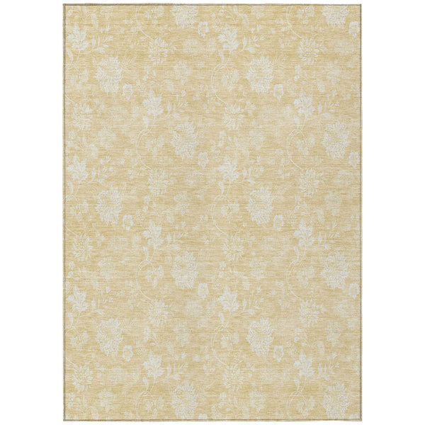 8' X 10' Yellow Wheat And Ivory Floral Washable Indoor Outdoor Area Rug
