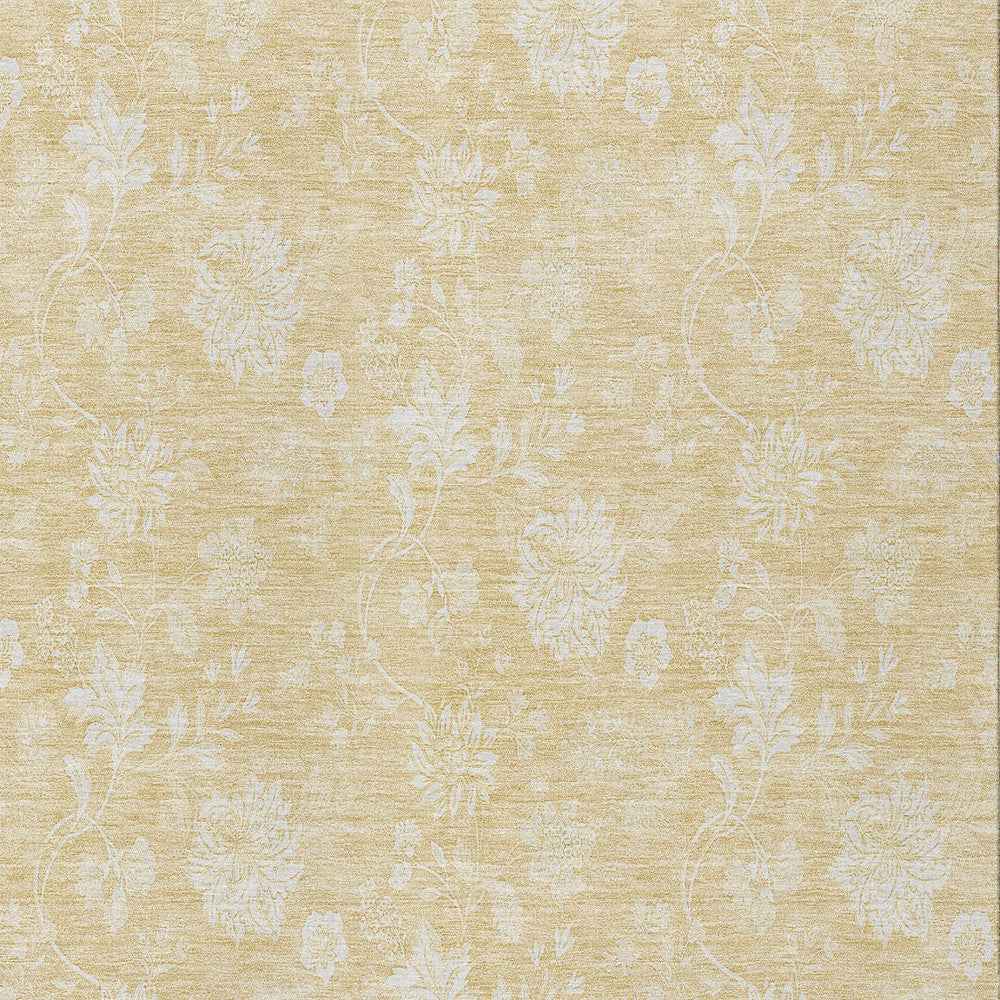 8' X 10' Yellow Wheat And Ivory Floral Washable Indoor Outdoor Area Rug