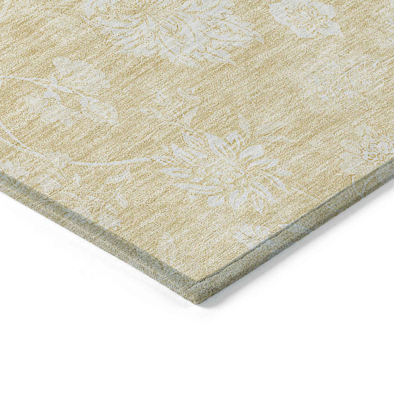 8' X 10' Yellow Wheat And Ivory Floral Washable Indoor Outdoor Area Rug