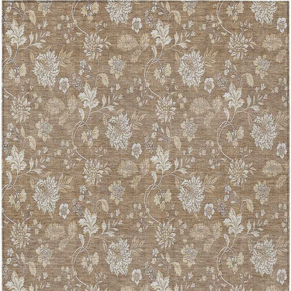 8' X 10' Copper And Beige Floral Washable Indoor Outdoor Area Rug