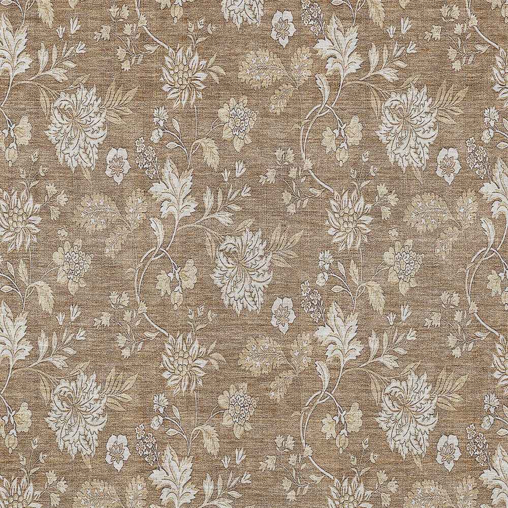 8' X 10' Copper And Beige Floral Washable Indoor Outdoor Area Rug