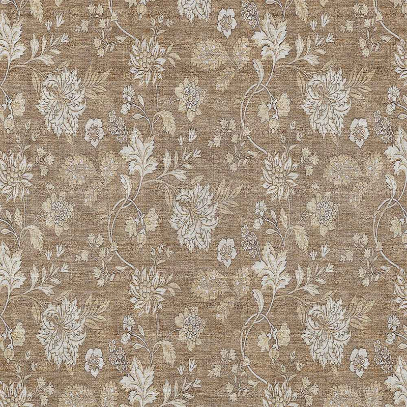 8' X 10' Copper And Beige Floral Washable Indoor Outdoor Area Rug