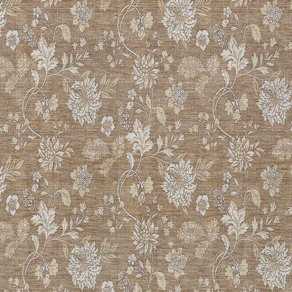 5' X 8' Copper And Beige Floral Washable Indoor Outdoor Area Rug