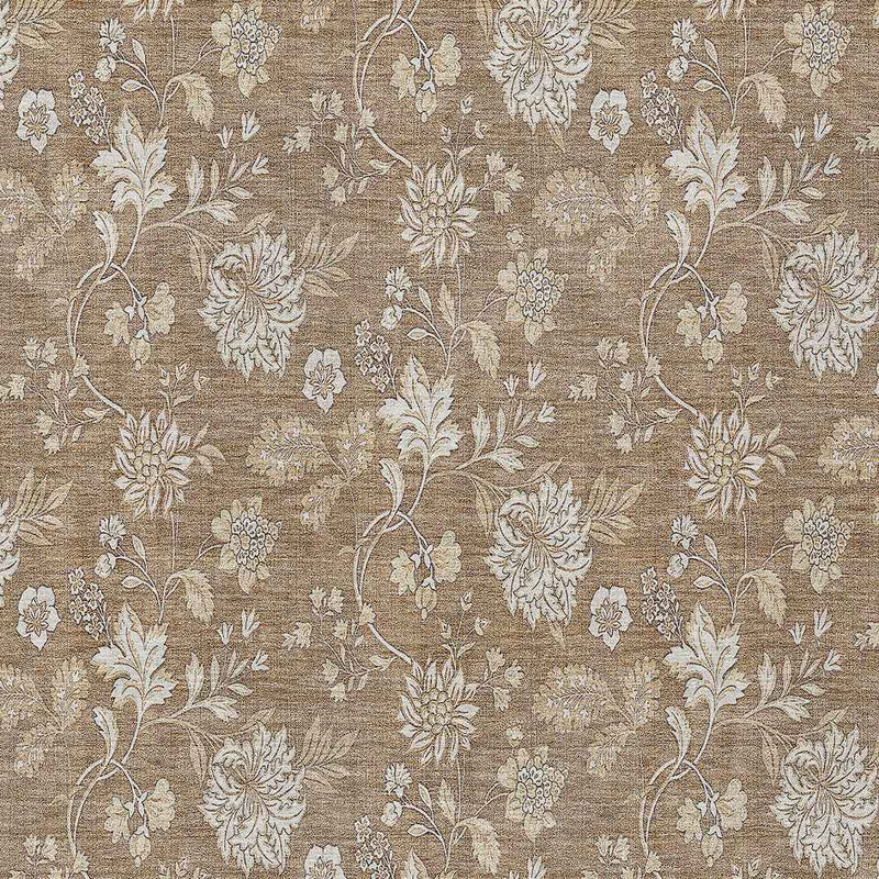 5' X 8' Copper And Beige Floral Washable Indoor Outdoor Area Rug