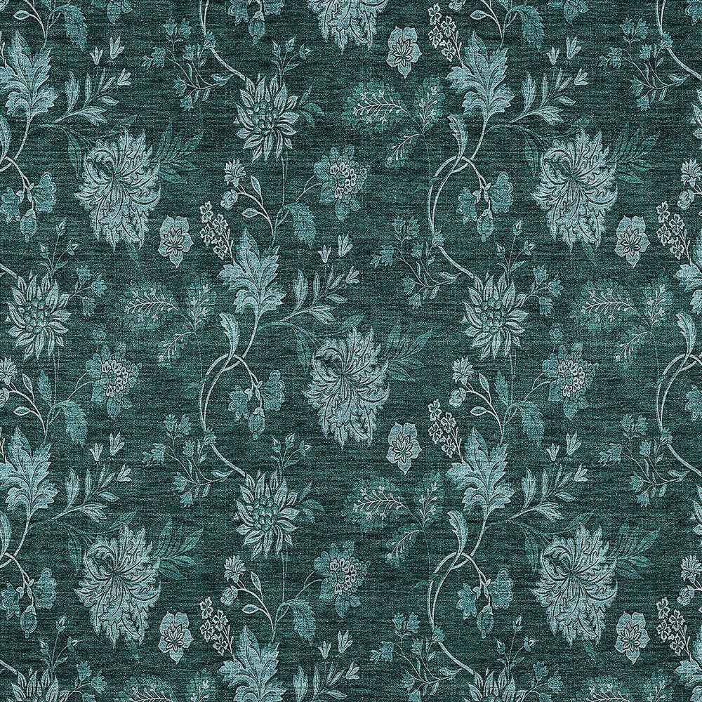 9' X 12' Teal Blue And Aqua Floral Washable Indoor Outdoor Area Rug