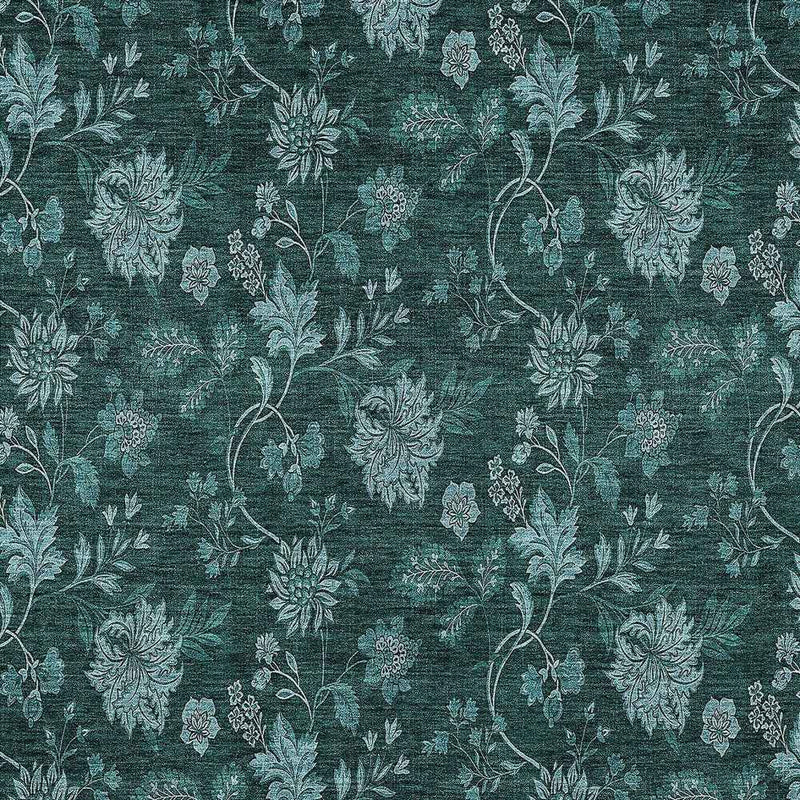 9' X 12' Teal Blue And Aqua Floral Washable Indoor Outdoor Area Rug