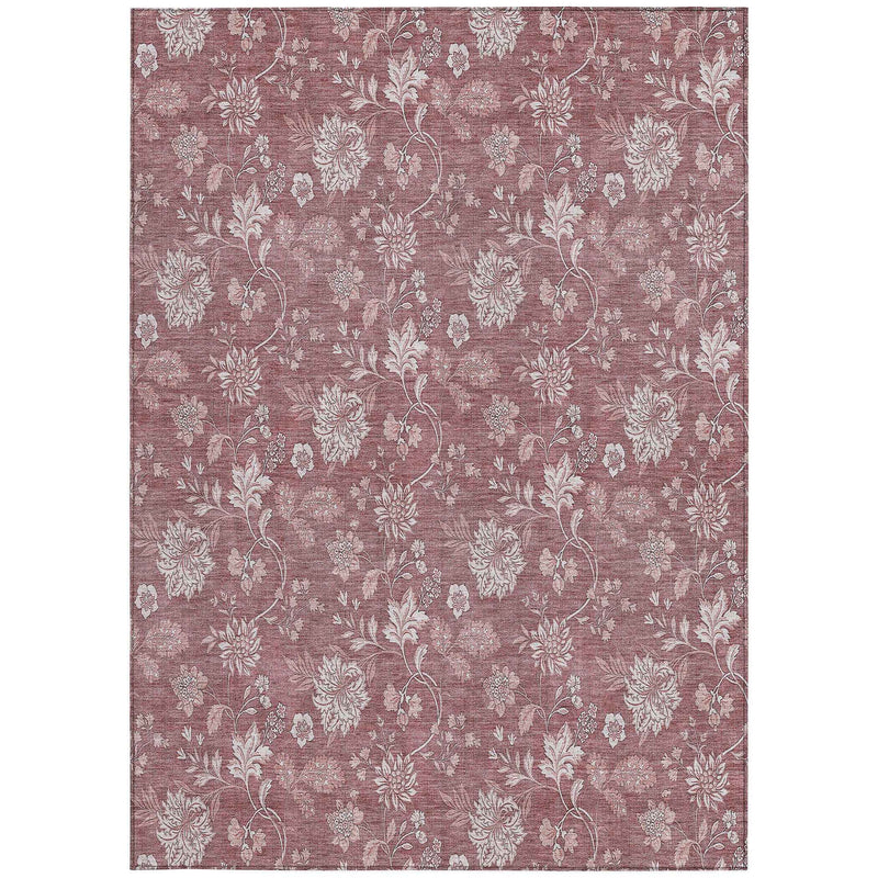 3' X 5' Blush Pink And Mauve Floral Washable Indoor Outdoor Area Rug