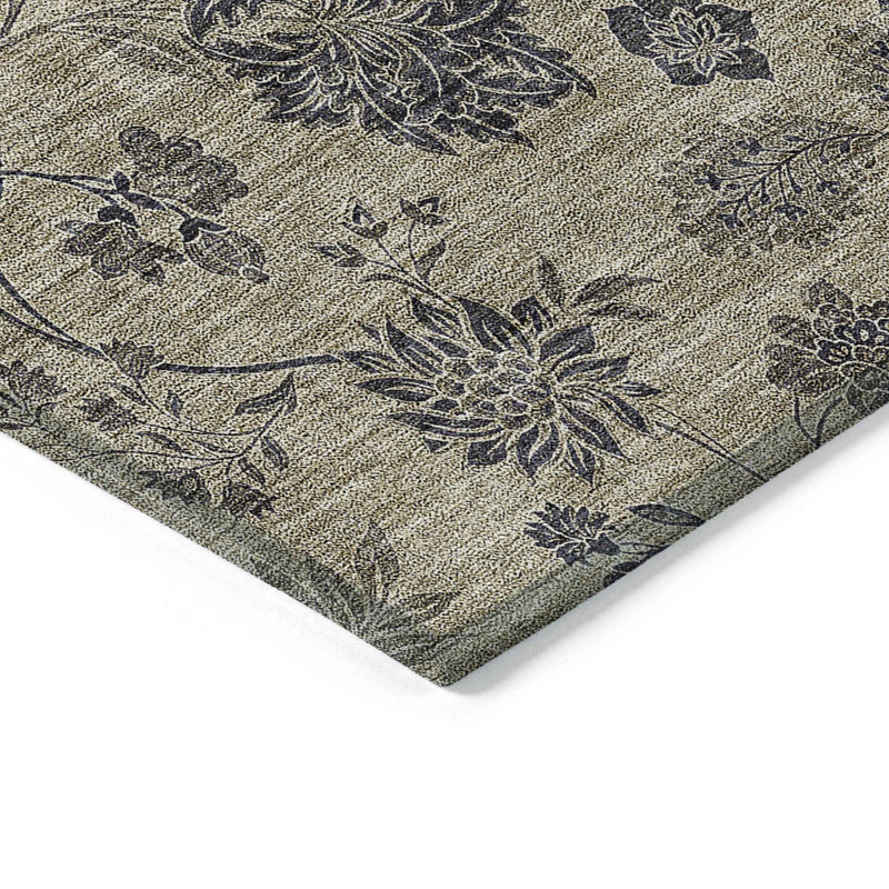 9' X 12' Brown Beige And Chocolate Floral Washable Indoor Outdoor Area Rug