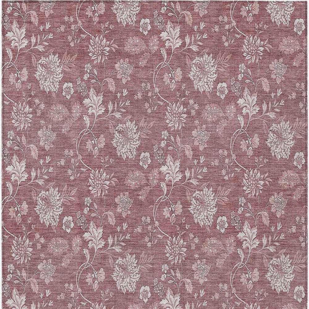 5' X 8' Blush Pink And Mauve Floral Washable Indoor Outdoor Area Rug