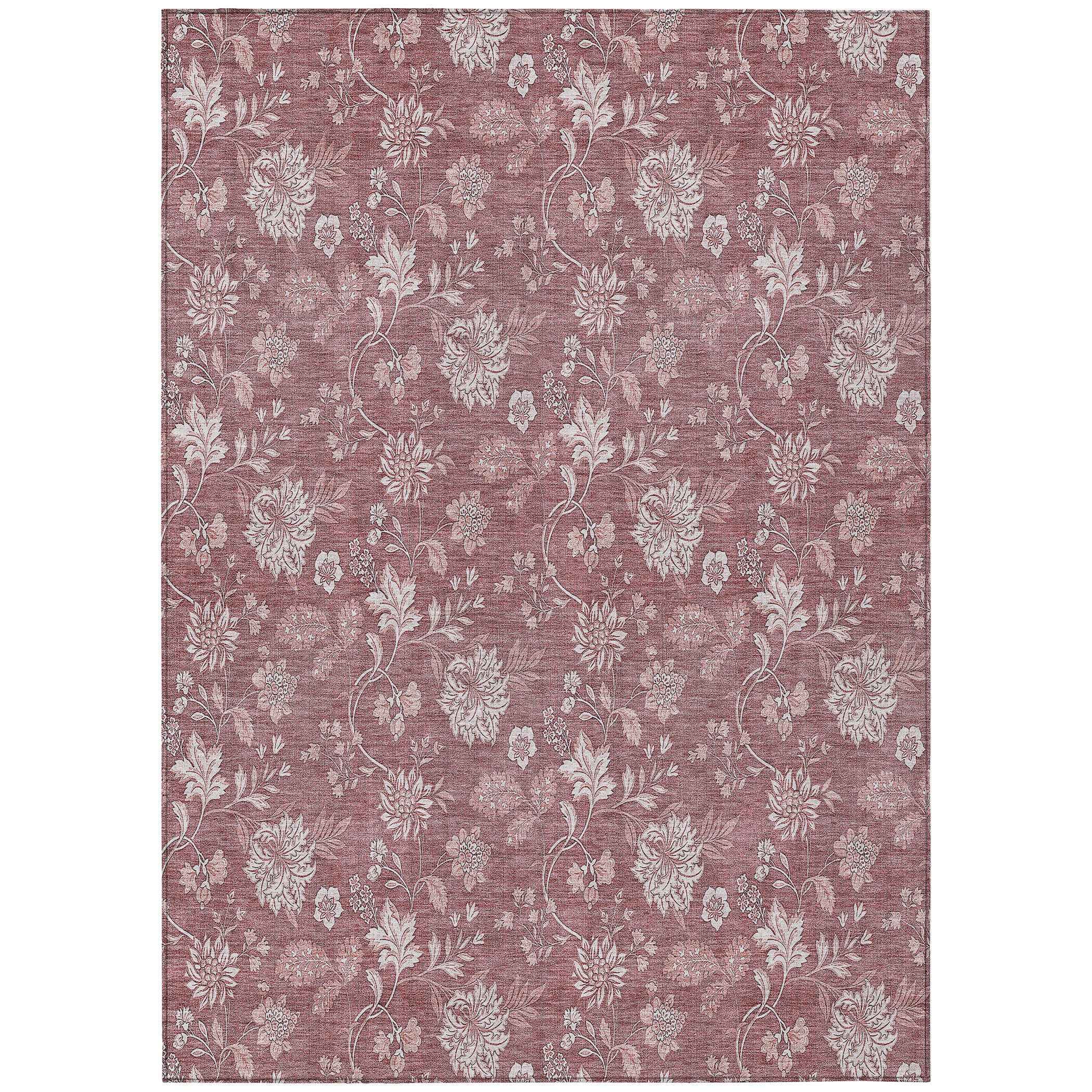 5' X 8' Blush Pink And Mauve Floral Washable Indoor Outdoor Area Rug