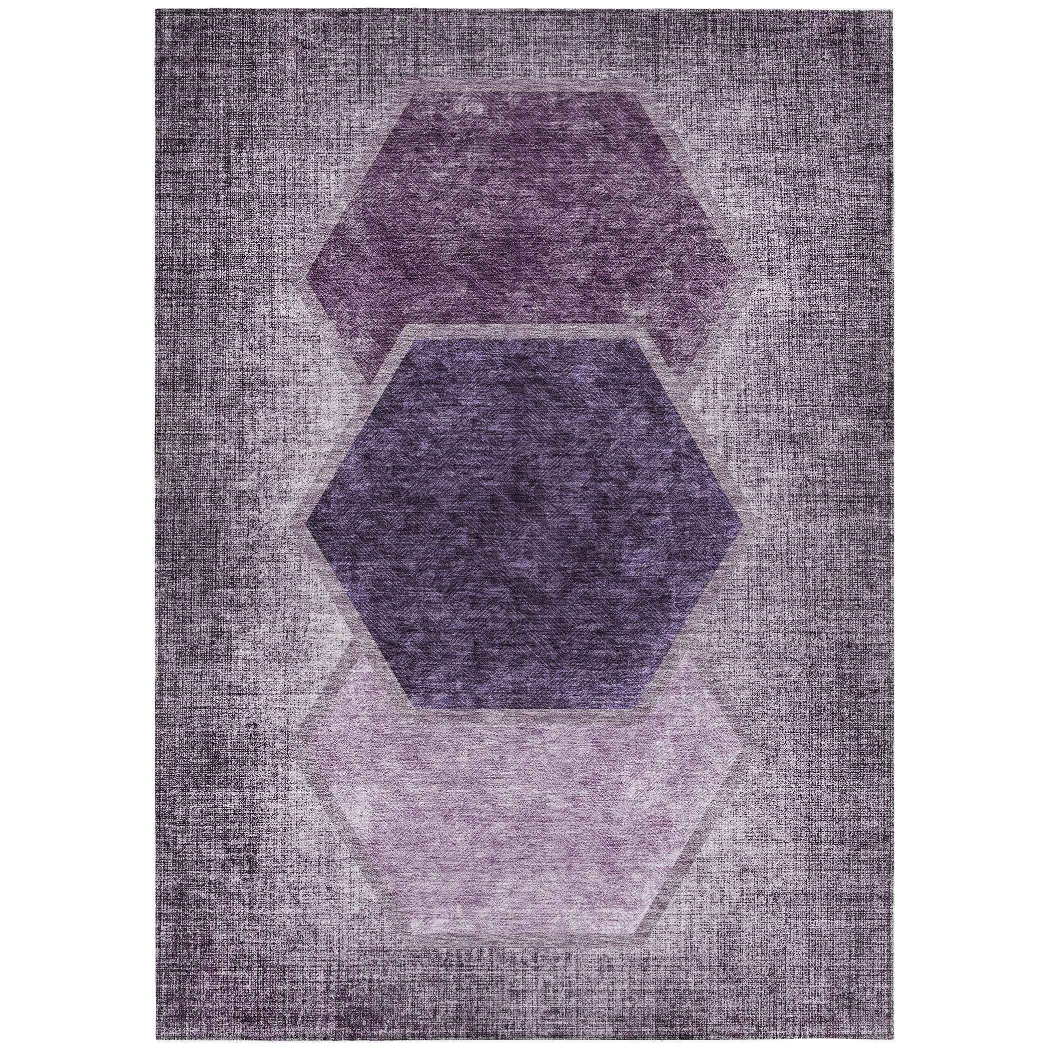 3' X 5' Eggplant Purple And Lavender Geometric Washable Indoor Outdoor Area Rug