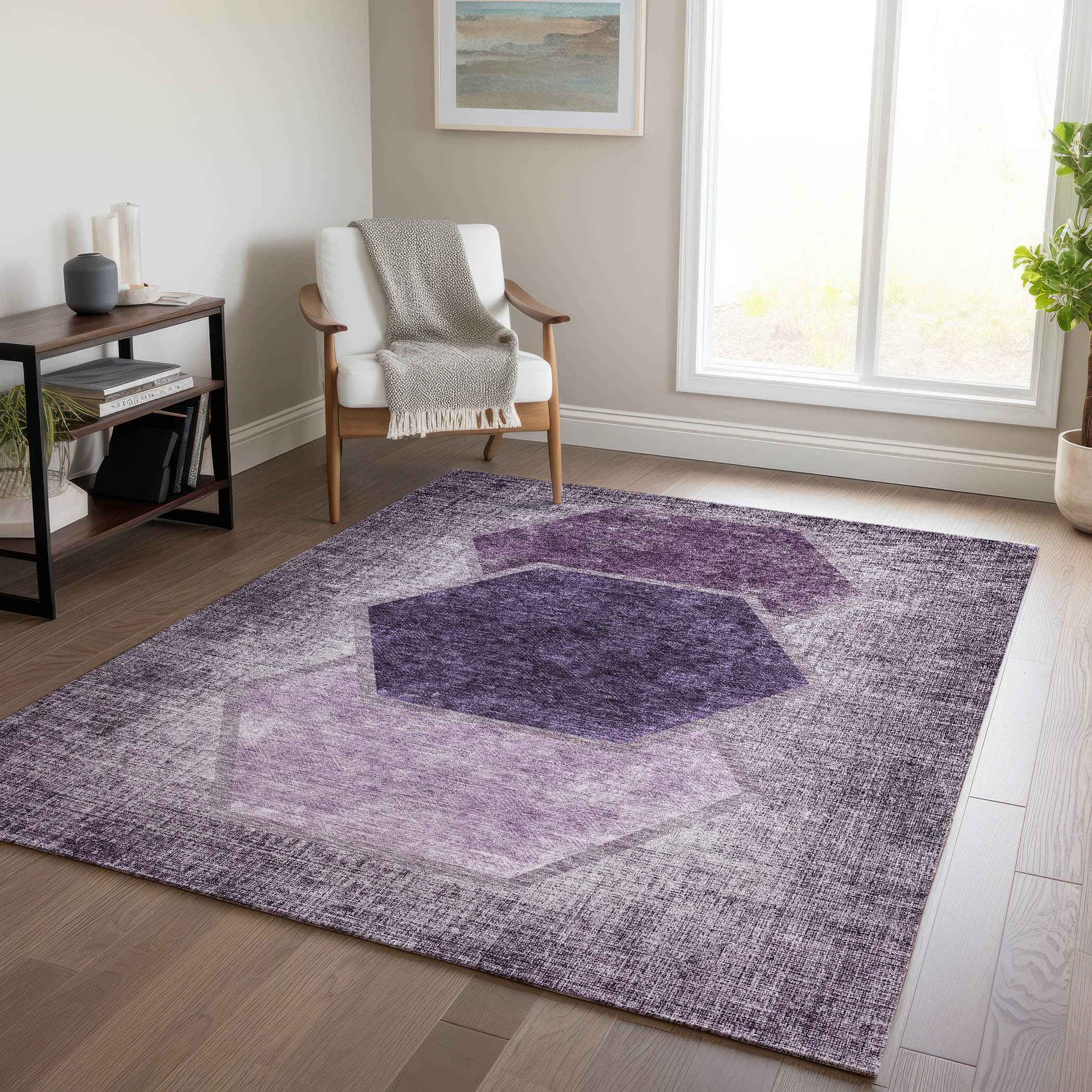 3' X 5' Eggplant Purple And Lavender Geometric Washable Indoor Outdoor Area Rug