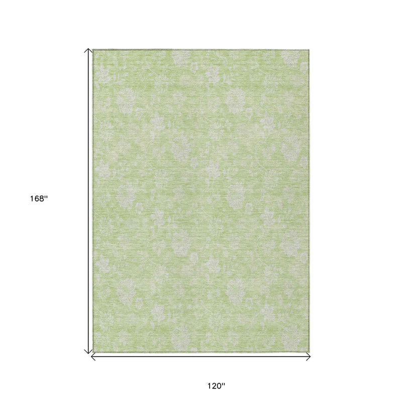 10' X 14' Artichoke Green Mint Green And Ivory Floral Washable Indoor Outdoor Area Rug